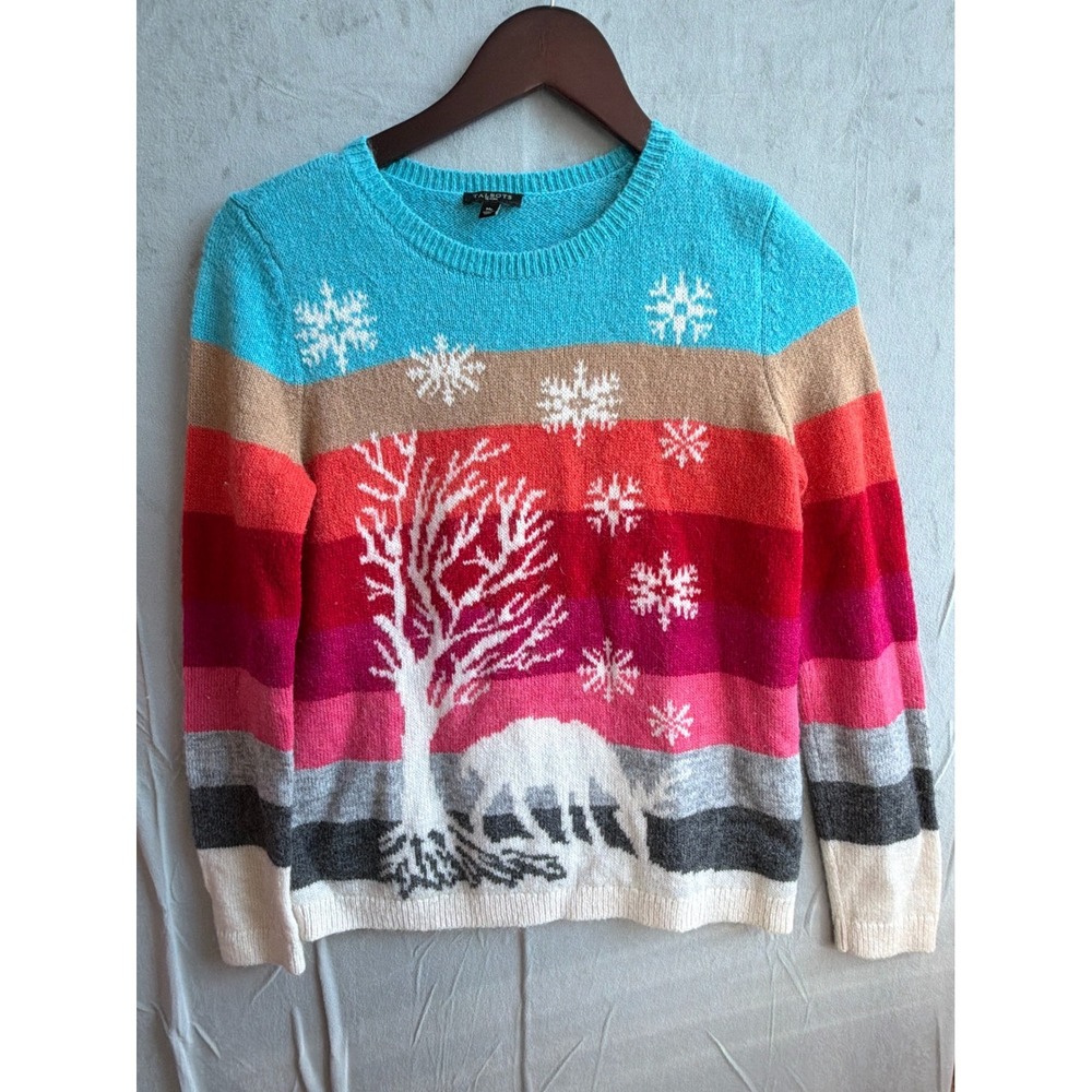 Talbots Intarsia Polar Bear Sweater Womens MP Multicolor Winter Après Ski